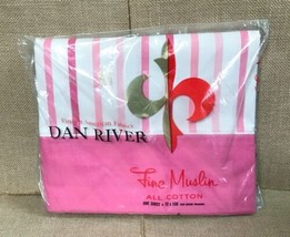 New Vintage Dan River 72 X 108 Flat Pink White Striped Sheet Cutter Fabric - £20.58 GBP