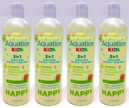 ( LOT 4 ) Aquation Kids 3 in 1 HAPPY Bubbly Bath, Shampoo &amp; Body Wash 16 Oz Each - £30.06 GBP