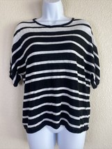 Easywear By Chico&#39;s Womens Size 0 Black &amp; White Striped Knit Blouse Linen Blend - £4.96 GBP