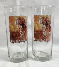 2 New Captain Morgan Rum tall Cocktail Glasses 12 oz Heavy Pirate Logo - $34.60