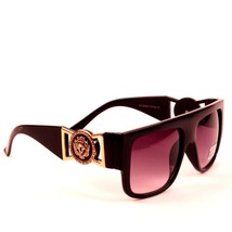 Black Gold Lion Head Medallion Square Sunglasses Black Lens (MED-2) - £10.89 GBP