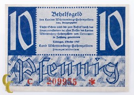 1947 Germany Fractional Currency 10 Pfennig Series C* Wurttemberg UNC Condition - £41.55 GBP