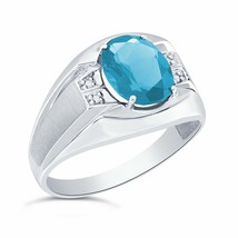 Sterling Silver 10 x 8mm Genuine Blue Topaz &amp; Diamond Men&#39;s Ring - $108.15 CAD