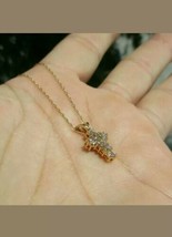 1Ct Imitación Baguette Diamante Redondo Collar con Cruz 14k Chapado en Oro - £83.13 GBP