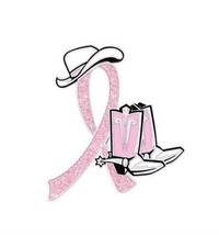 Cowgirl Cowboy Pink Breast Cancer Awareness Ribbon Cure Western Boots Ha... - £19.44 GBP