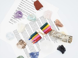 Starter Witch Kit ~ 12 Rough Crystals, Selenite Bowl, Spell Candles, Beginner Gu - £63.99 GBP