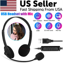 USB Headset Headphone with Microphone Noise Cancelling for PC Computer Call Chat - £9.88 GBP