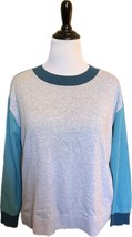 Lands End Sweater Size Large Gray Teal Blue Color Block Cotton Pullover ... - $24.75
