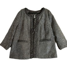 Maggie Barnes Womens Black White Silver 3/4 Sleeve Tweed  Blazer Jacket ... - $18.76