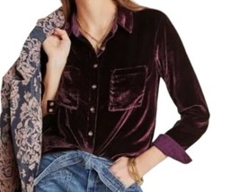 Splendid M Velvet Top Moonstone Button Front Shirt Long Sleeve Deep Purp... - £44.82 GBP