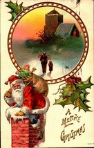 Antique 1909 Embossed Christmas CARD-SANTA In Chimney -BKC - £3.09 GBP