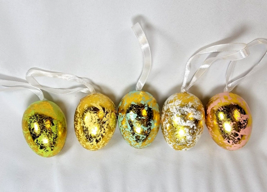 Easter Eggs Lot of 5 Gold Foil &amp; Pastel Marbled Easter Eggs Hanging Plastic - £5.90 GBP