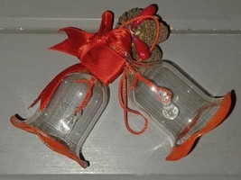 2 Bell Cluster Clear Glass Christmas ornament Red Rim Pine cones 3&quot; - $187.47 MXN