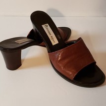 Etienne Aigner Joplin Cognac Brown Leather Sandals Slides High Heels Women 7 1/2 - £19.33 GBP