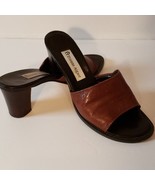Etienne Aigner Joplin Cognac Brown Leather Sandals Slides High Heels Wom... - £19.24 GBP