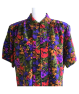 Vintage 80s IMPRESSIONS OF CA Abstract Colorful Blouse W Shoulder Pads 12 - $41.37 CAD