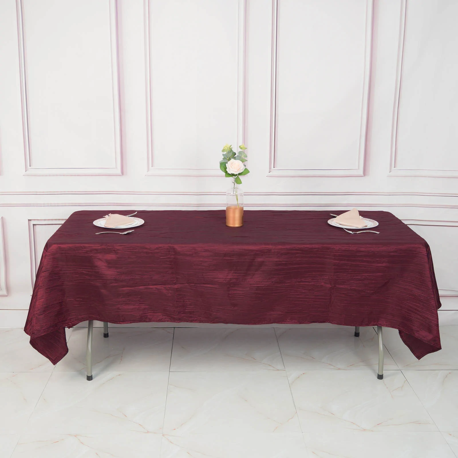 Burgundy - 60&quot;X102&quot; Accordion Crinkle Taffeta Rectangular Tablecloth - £25.62 GBP