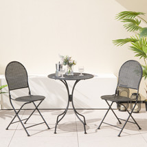 3-Piece Furniture Set w/Round Table&amp;2 Folding Chairs for Garden Yard Porch Black - £157.26 GBP