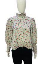 Doen Women&#39;s Floral Printed Mock Neck Smocked Ruffle Cotton Blouse Tunic Top S - £124.76 GBP
