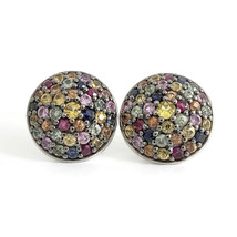 Vintage 1950&#39;s Multicolored Gemstone Round Button Stud Earrings Silver, 5.46 Gr - £1,118.56 GBP
