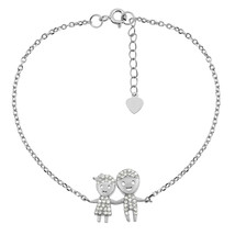 Adorable Pair Little Boy and Girl Sterling Silver Cubic Zirconia Chain Bracelet - £12.73 GBP