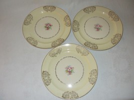 3 Vintage Dinner Plates Warranted 22K Gold Floral Pattern Gold Border 10 1/8&quot; - £23.34 GBP