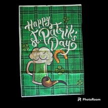 St Patrick&#39;s Day Green Plaid 28x40 Flag Burlap Beer Pipe Horseshoe Shamr... - $11.84