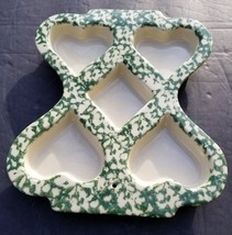 Roseville Ohio Friendship Pottery Usa Made Heart Muffin Green Spongeware Mold - £11.20 GBP
