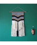 Handwoven Wall Hanging  Modern Black &amp; White Art Tapestry, Chevron Geom... - $603.45 CAD