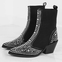 British style square rivets ankle boots for women pointed toe Western cowboy dec - £56.58 GBP