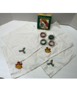 Christmas Holly &amp; Bells Cotton Napkins &amp; Rings Set of 4 - £7.79 GBP