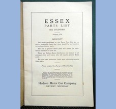 1924 Antique Essex Motors Parts List Six Cylinder Hudson Motor Car Detroit Mi - £33.05 GBP