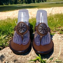 COLE HAAN T-Strap Sandals Block Heel Size 7.5 B Dark Brown Leather - £13.19 GBP