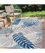 JONATHAN Y Tropics Palm Leaves Indoor Outdoor Area Rug 3X5 Gray/Blue Boh... - €36,65 EUR