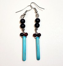 Vintage Faux Turquoise Earrings Costume Handmade Thin Shard B66 Maine - $372.19 MXN