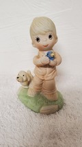 Vintage HOMCO 5&quot; Porcelain Bisque Figurine BOY or GIRL with Dog, Bird &amp; Pajamas - £3.89 GBP