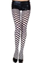 Black white square check checkerboard checkered opaque print 70 denier t... - $18.23