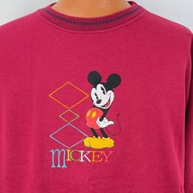Vintage Disney Mickey Mouse Sweatshirt L Red  Embroidered Crewneck Mickey Co - £31.87 GBP
