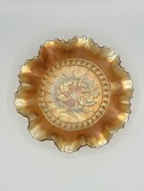 Antique Carnival Glass Dugan Windflower Pattern 8.75&quot; Gold Amber Bowl Circa 1910 - $23.33