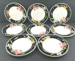 8 Sango Memories Salad Plate Set 3665 Vintage 7 5/8&quot; Floral Black Band Plates - £69.33 GBP