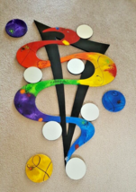 An item in the Art category: Colorful Abstract wall sculpture, 4 piece 48x31 Contemporary wood and mirror art