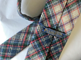 Pendleton 100% Virgin Wool Neck Tie  Blue Plaid Vintage 58.5 - £17.85 GBP