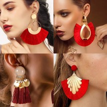  big tassel dangle drop earrings for women statement wedding red fringe female earrings thumb200