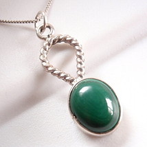 Malachite Oval Rope Style Accented .925 Sterling Silver Necklace - $20.66