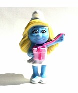 SMURF 2 Smurfette Birthday toy figure PEYO 2013 McDonald&#39;s Happy Meal pi... - $7.99