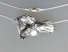Nuzzling Horses charm, pendant, hi polished pewter  Forge Hill Sculpture... - $44.00