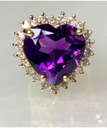 14k Yellow Gold Heart-Shaped Amethyst Diamond Halo Vintage Cocktail Ring - $2,950.00
