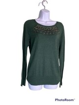 JONES NY Size Small Green Sweater Beaded Jeweled Neckline - £13.30 GBP