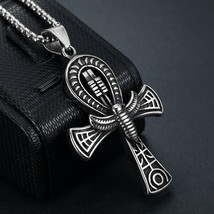 Mens Ankh Cross Key of Life Pendant Necklace Egyptian Jewelry Silver Chain 24&quot; - £9.54 GBP
