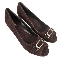 Bass Shoes Womens 8.5M Vivica Brown Suede Leather Peep Toe Heels Silver ... - £27.09 GBP